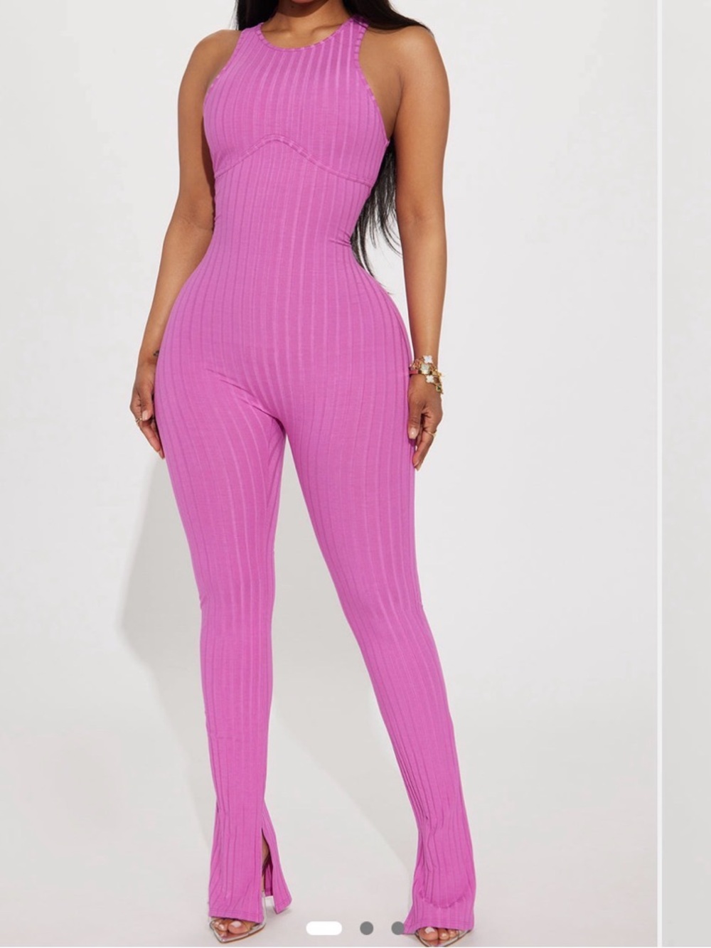 Fashion Nova Ribbed Sleeveless Jumpsuit - Magenta Pink